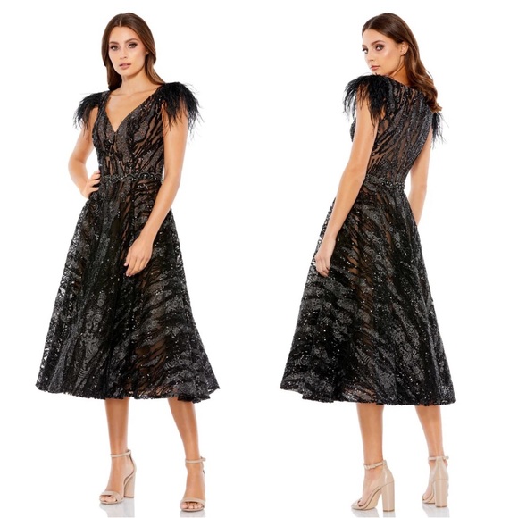 Mac Duggal 79339 Embellished Feather Cap Sleeve Dress Size 10 NWT